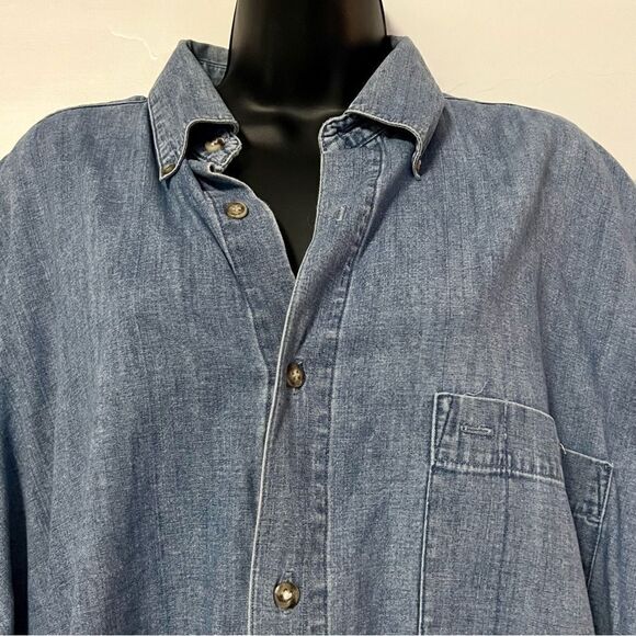 Vtg 80s 90s Cotton DENIM Button Up Drop Shoulder Oversized Long Sleeve SHIRT XXL - Picture 3 of 12